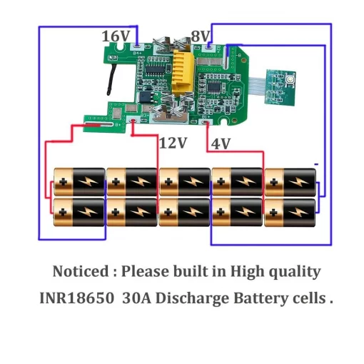 Корпус 5S 2P акумулятора Makita 18В BL1830В, BL1840В, BL1850В, BL1860В зелена плата