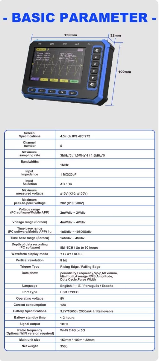 Осцилограф ToolTop 5 каналів USB + Wi-Fi